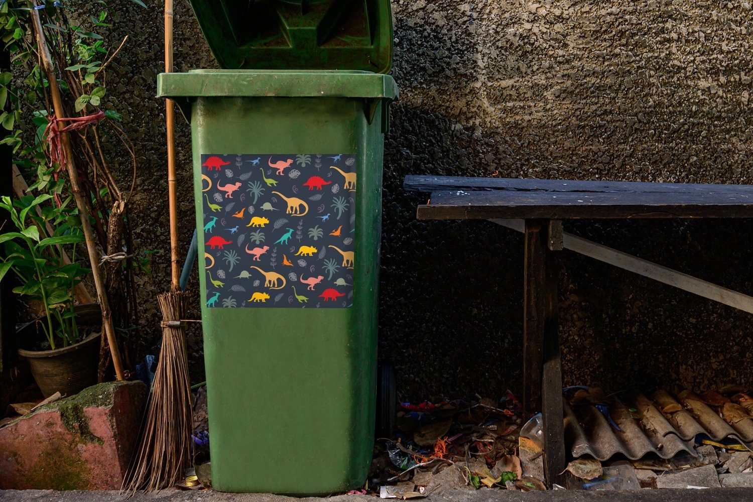St), MuchoWow Dinosaurier Container, - Scherenschnitt Wandsticker Mülleimer-aufkleber, Mülltonne, (1 - Kinderzimmer Abfalbehälter Sticker,