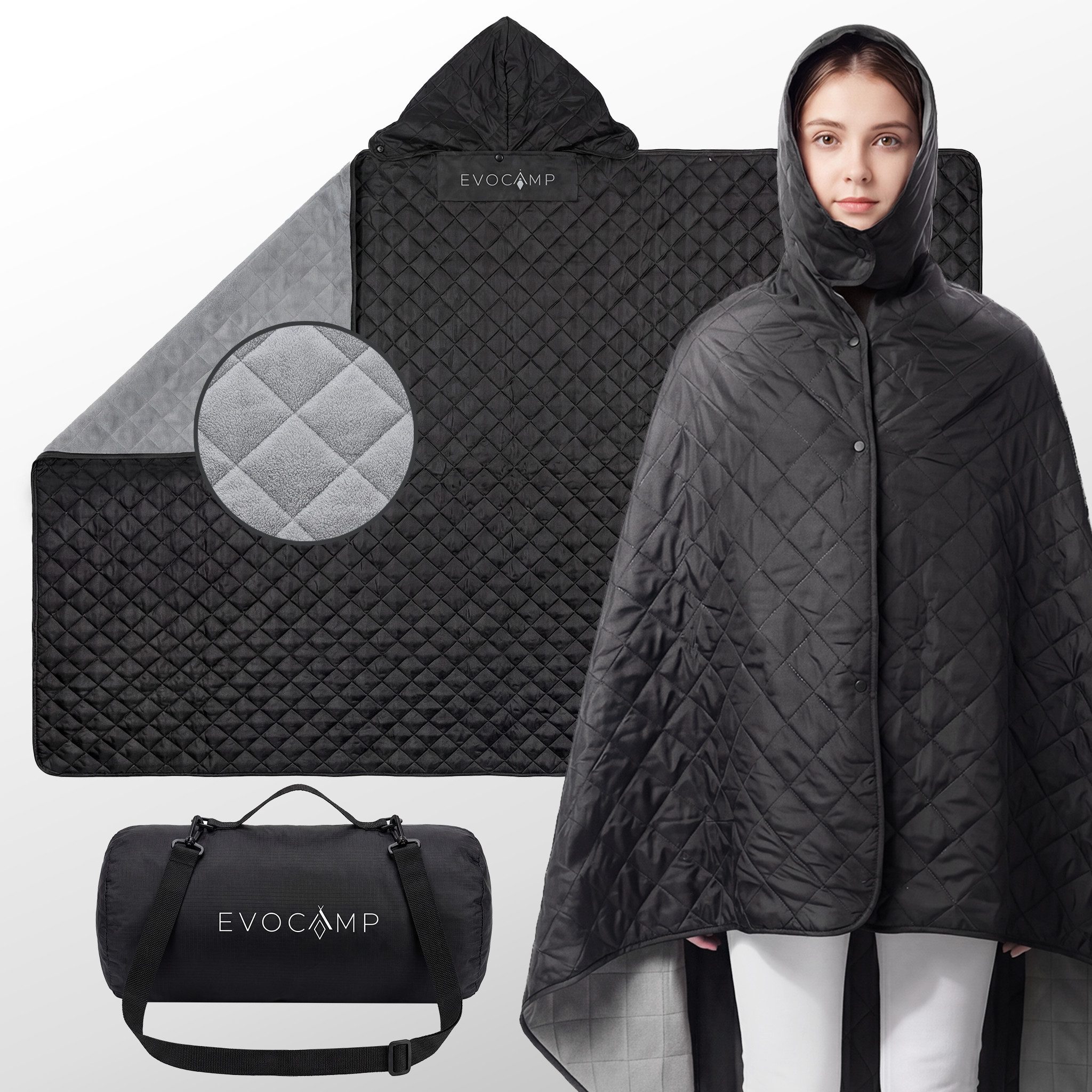 Outdoordecke Poncho-Liner, Thermodecke, wasserabweisend, Windschutz, 200x140 cm, EVOCAMP, ultraleicht, kompakt für Reisen, Wandern und Outdoor-Aktivitäten