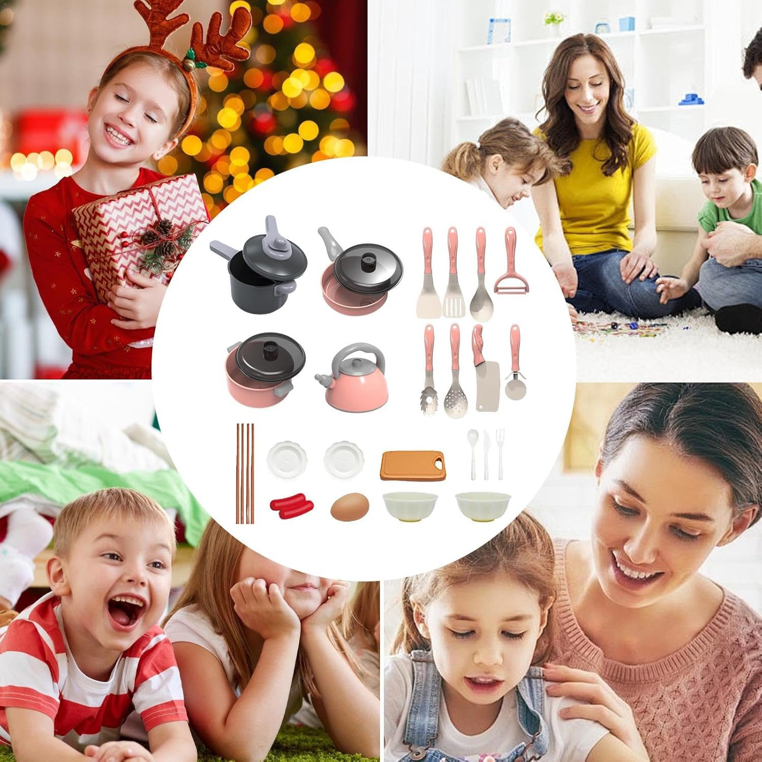 HAUSS SPOLE Spielküche 28er-set Küchenutensilien Spielküchen Set für Kinder Kinderkochset Kunststoff, Kochgeschirr Utensilien aus Kunststoff Lernspielzeug für kleine Köche