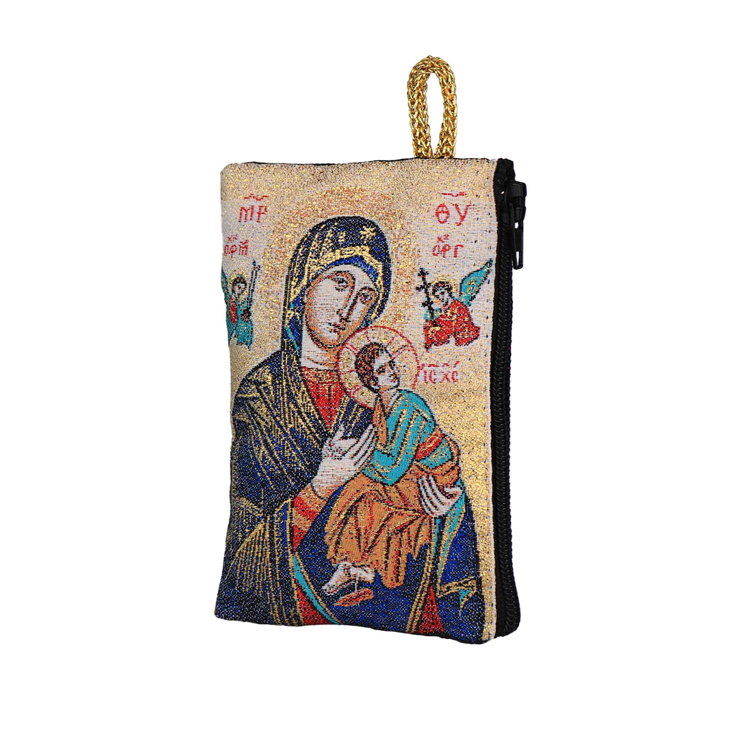 NKlaus Bild Rosenkranz Tasche Maria immerwährende Hilfe – 7x10cm mit Zipper, Religion