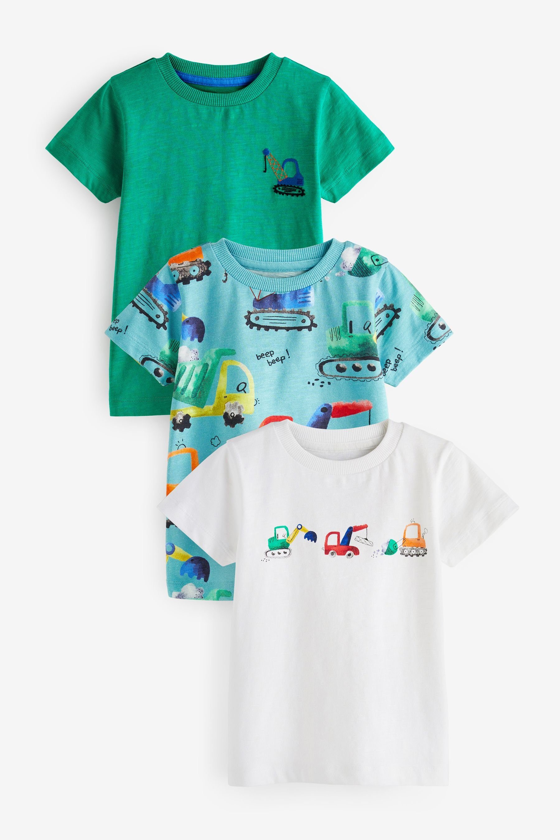 Next T-Shirt Kurzarm-T-Shirts mit Figur, 3er Pack (3-tlg) Blue/Green Diggers