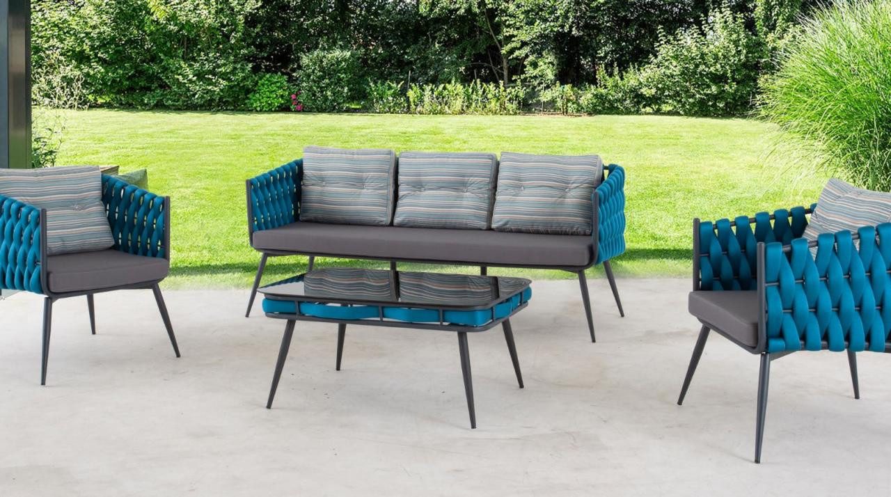 JVmoebel Gartenlounge-Set Luxus Terrassensitzgruppe Sofa für 2 und 3 mit Couchtisch, Made in Europa