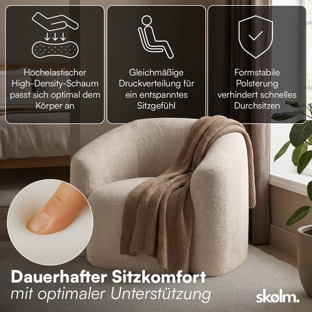 skølm Relaxsessel Gjöll aus Teddy-Bouclé mit Armlehnen (beige), gepolsterter Fernsehsessel, vakuumverpackt, gepolstert, ohne Aufbau