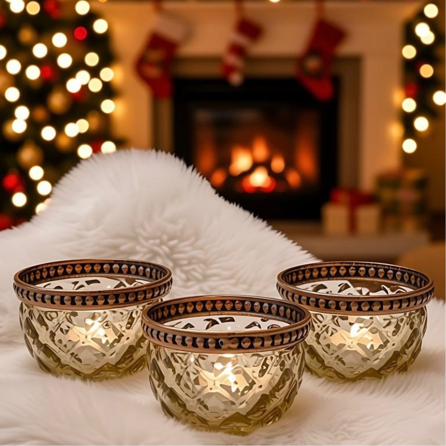 Super Solu Teelichthalter Kerzenhalter Windlicht Orientalisch Vintage /Glas für Deko & Kerzen (Set, 3 St., 3er), Golden, aus Metall und Glas, 7,5 × 7,5 × 5,5 cm