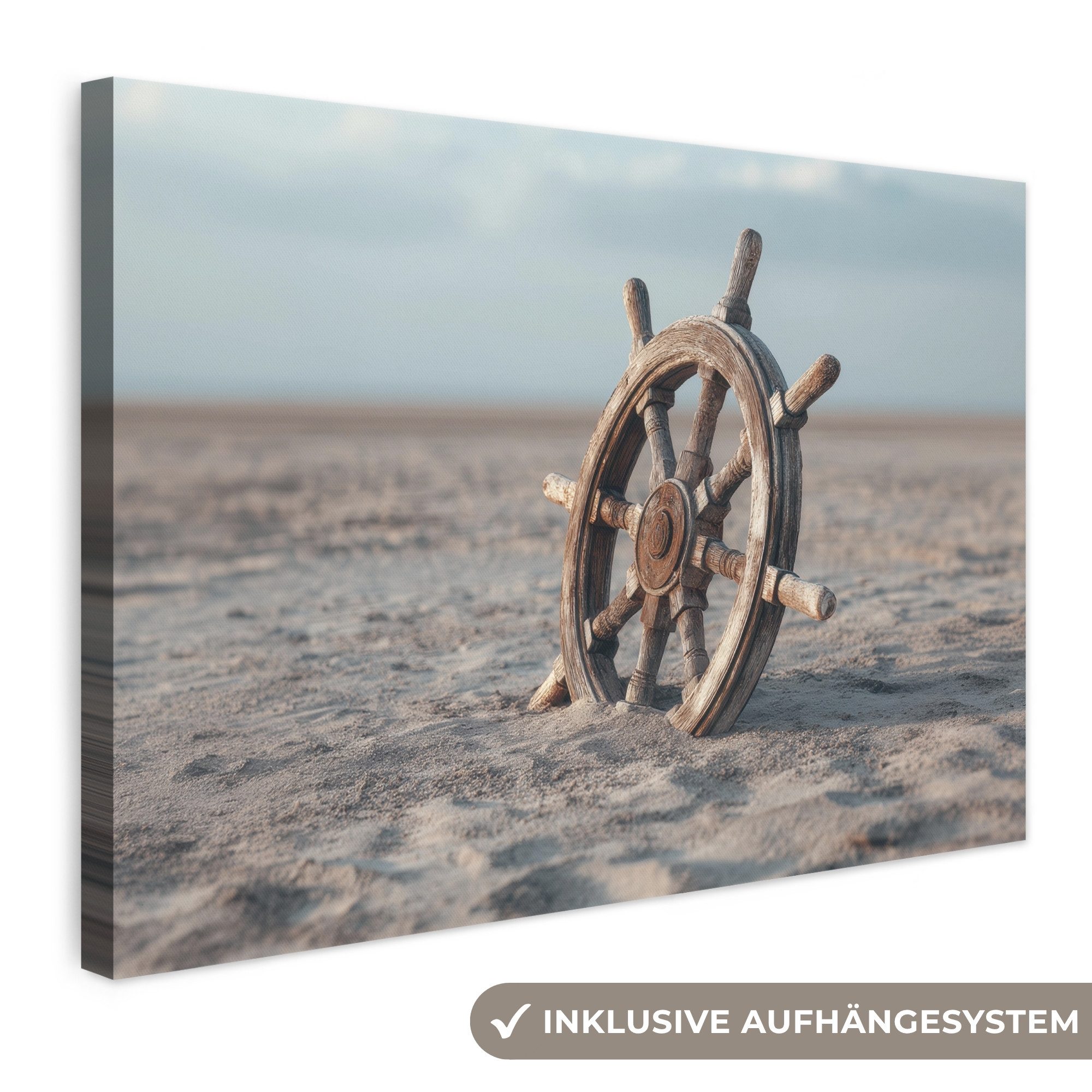 OneMillionCanvasses® Leinwandbild Schiffslenker - Holz - Braun - Sand, Fotodruck (1 St), Leinwand Bilder Klein, Wand Dekoration Aesthetic 30x20 cm