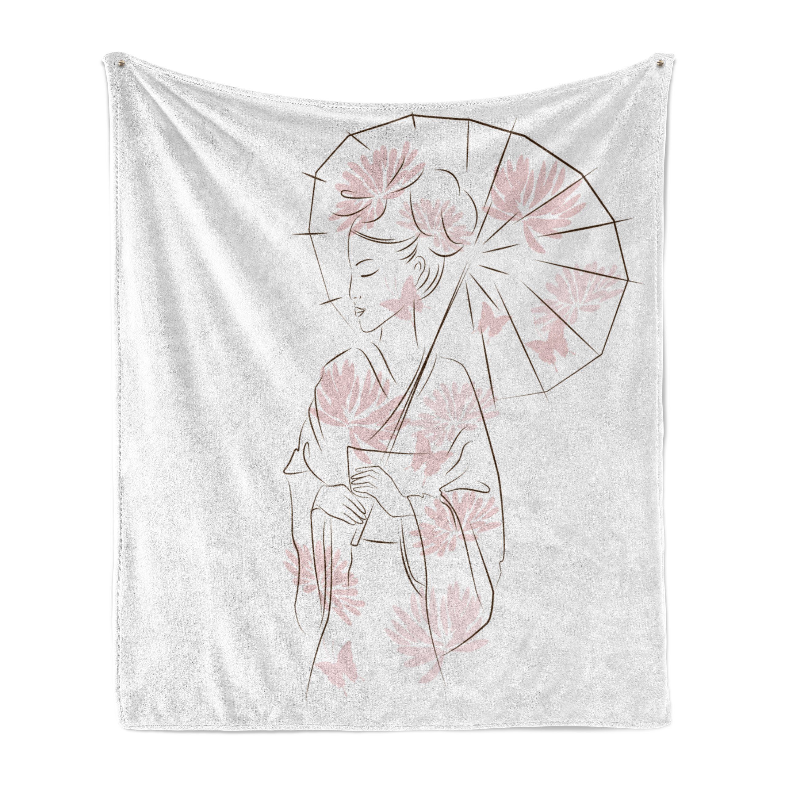 Wohndecke Gemütlicher Plüsch für den Innen- und Außenbereich, Abakuhaus, Regenschirm-Mädchen Geisha-Mädchen