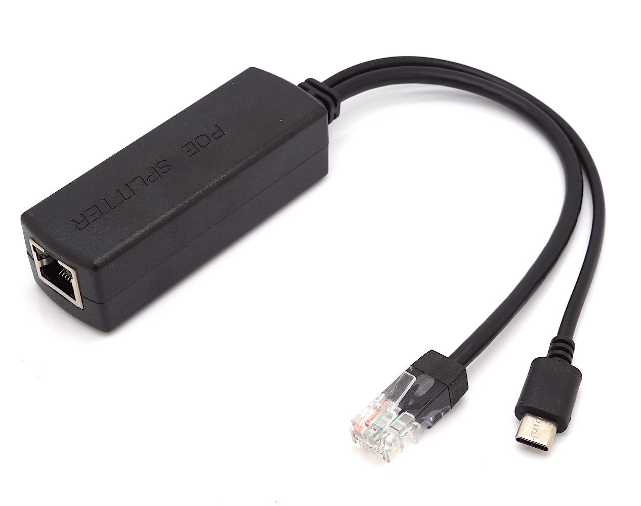 PoE Splitter RJ45 48V > USB Type C Stecker 5V / 2,5A Netzwerk-Adapter