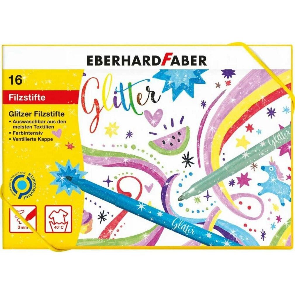 Eberhard Faber Filzstift Fasermaler Glitzer 16er Geschenkbox Wasserbasis-auswaschbar