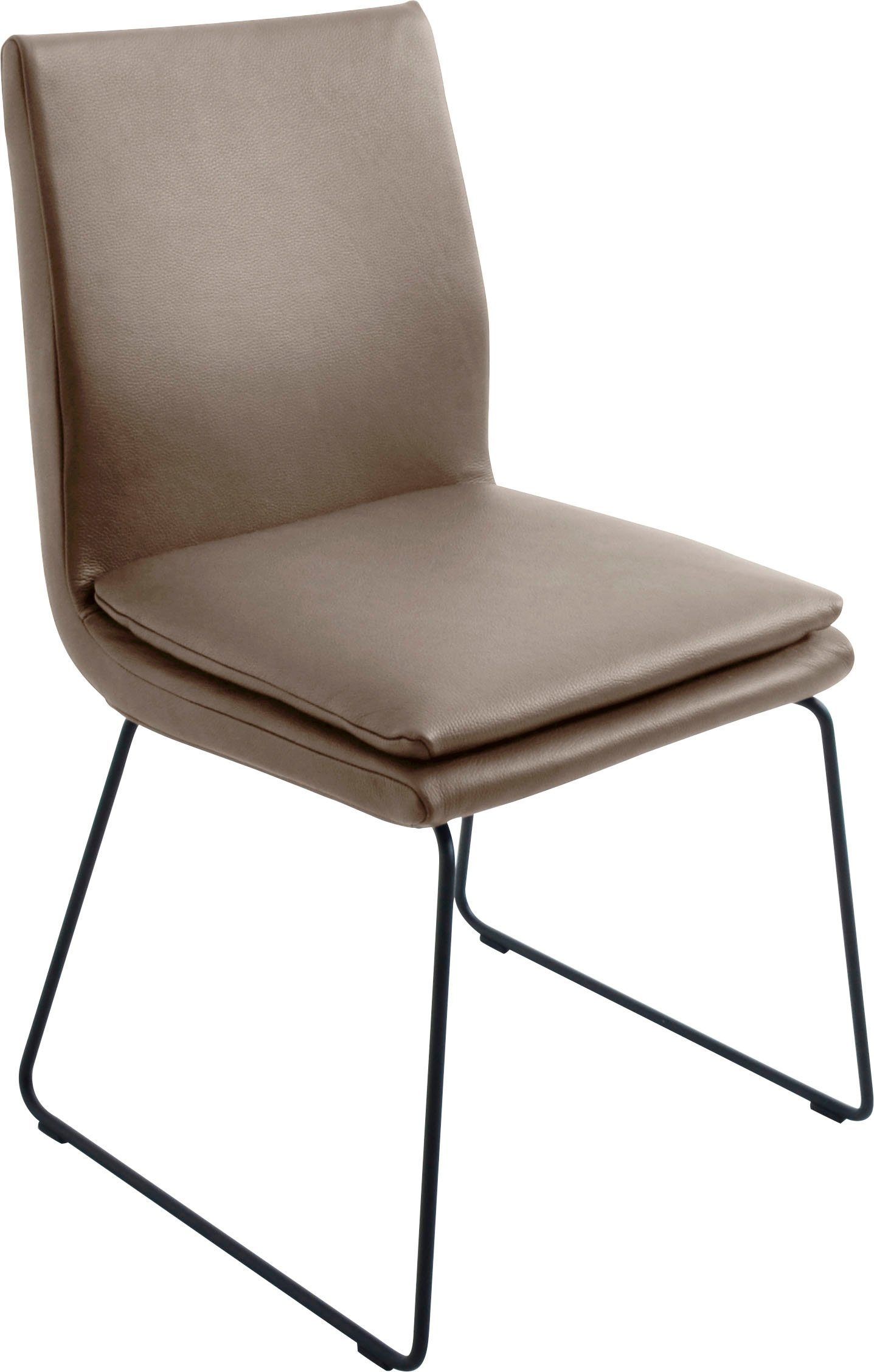 K+W Komfort & Wohnen Esszimmerstuhl Creso, mit Sitzkissen und Rundrohrkufe in Metall schwarz Struktur smoke | Stühle
