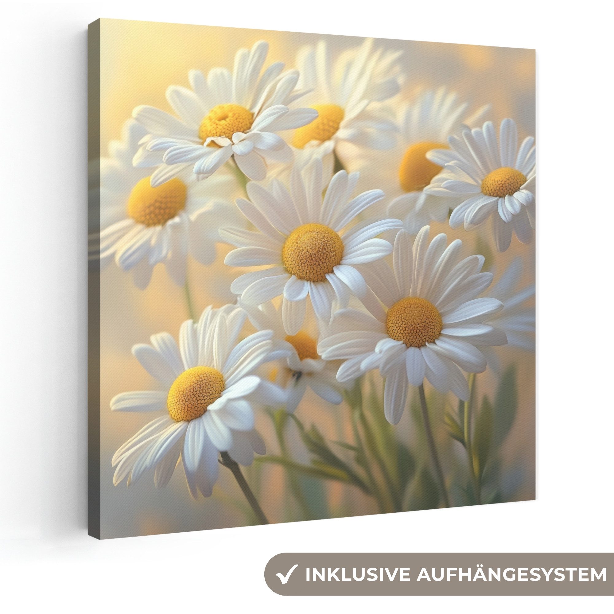 OneMillionCanvasses® Leinwandbild Gänseblümchen - Weiß - Sonnenlicht, Fotodruck (1 St), Wandbild, Deko Schlafzimmer Wohnzimmer Flur 20x20 cm