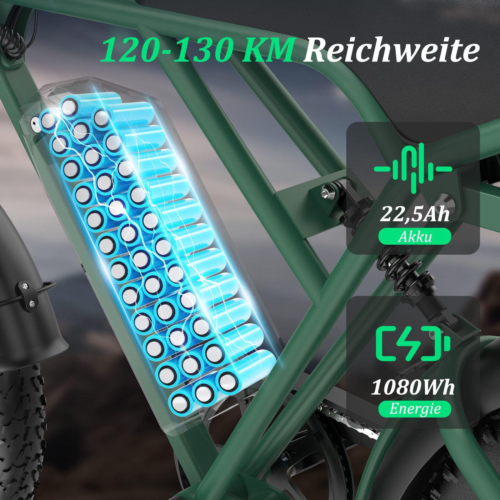 RCB E-Bike Pedelec G19, NFC&APP, 22,5Ah, 120–130KM Reichweite, 20×4,0Zoll Elektrofahrrad, 7 Gang, 250W Heckmotor, 1080 Wh, Blinker, Drehmomentsensor, Steigfähigkeit bis 21,26 % (ca. 12)