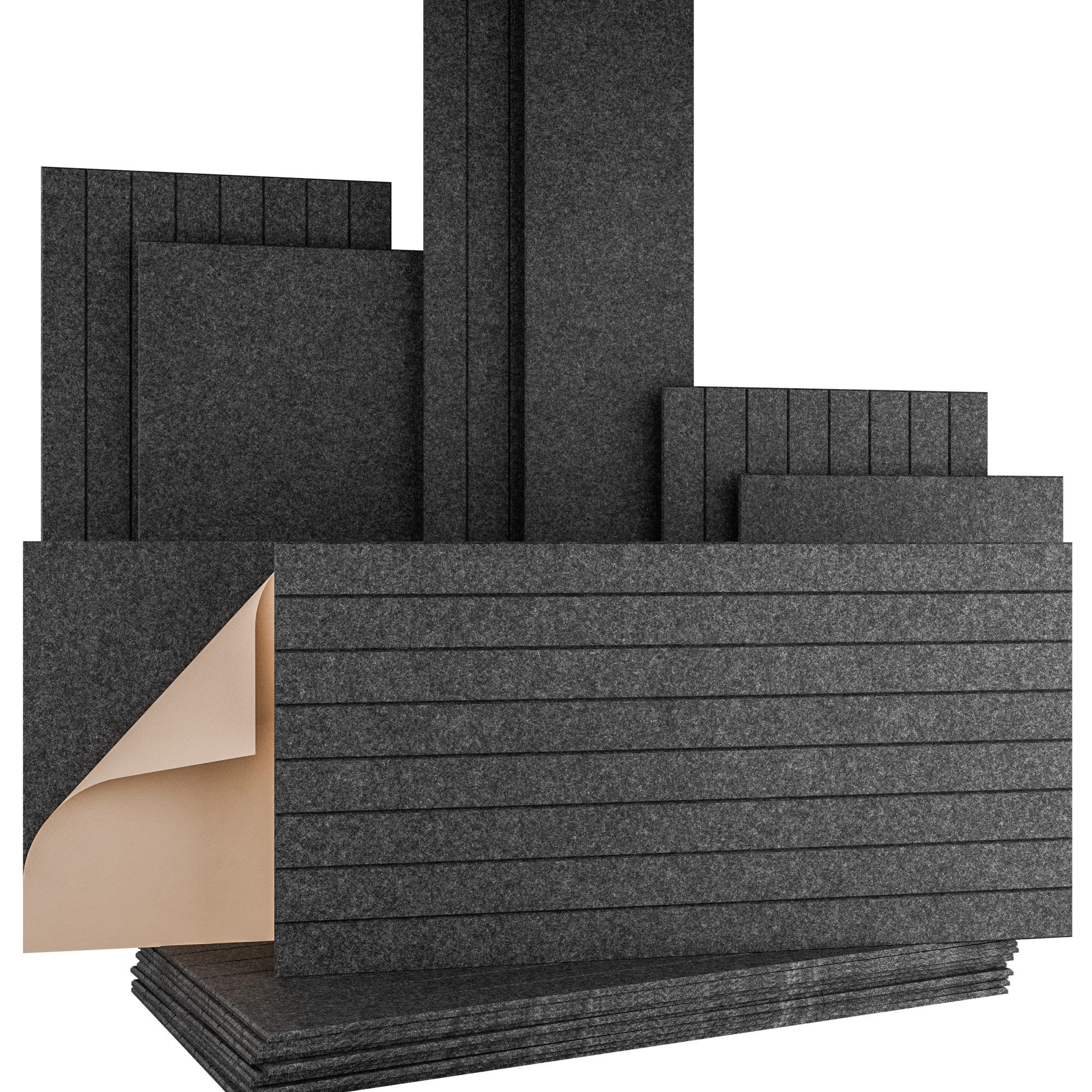 AKUSTIKO Schallschutzpaneel, (Selbstklebend 120x60cm - 8 Stück Graphit Akustik Wandpaneele Schallschutz & Raumakustik Panels Filz 9mm Hexim Decken- & Wandverkleidung Raumverkleidung Design (5.76m)