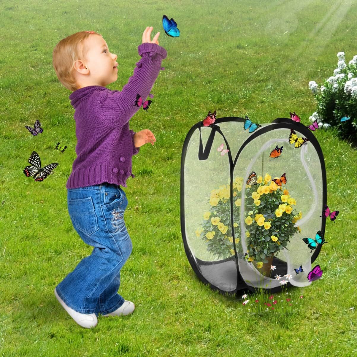 FELIXLEO Vogelkäfig Insektenhaus Schmetterlingsnetz Groß Tragbar Käfig 61cm Schwarz