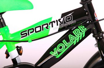TPFSports Kinderfahrrad Volare Sportivo 12 Zoll mit 2x Handbremse, 1 Gang, (Jungs Fahrrad - Rutschfeste Sicherheitsgriffe), 14 Zoll mit Stützräder und Getränkehalter - Neon Grün