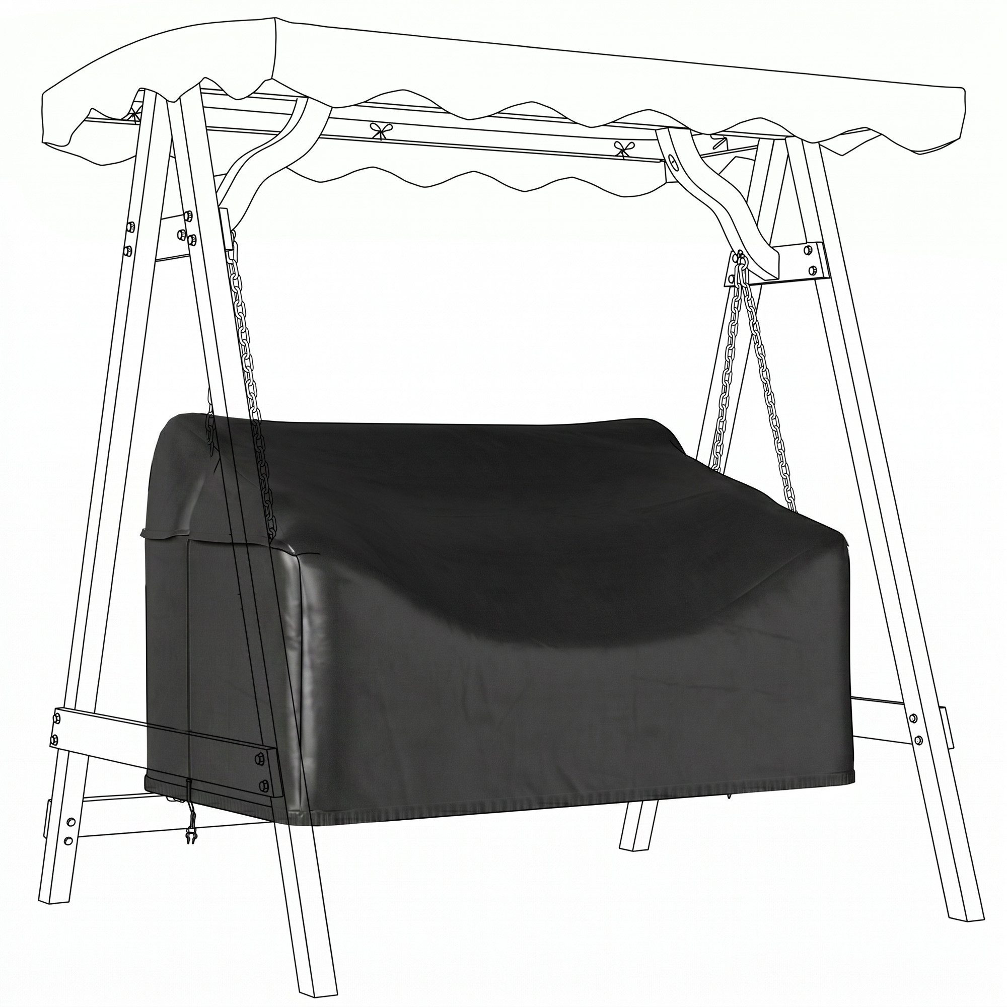 Outsunny Gartenmöbel-Schutzhülle Hollywoodschaukel Abdeckung, Winddicht, 142 x 76 x 81 cm Schwarz (Abdeckplane, 1-St., für 2-Sitzer Gartenschaukel), Wasserdicht, UV-beständig, mit Reißverschluss