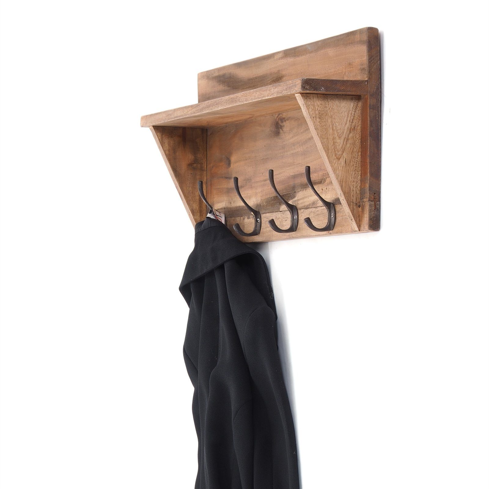 DESIGN DELIGHTS Wandgarderobe WANDGARDEROBE MIT REGAL "VINTAGE", 60x26cm (BxH), Kleiderhaken, 01