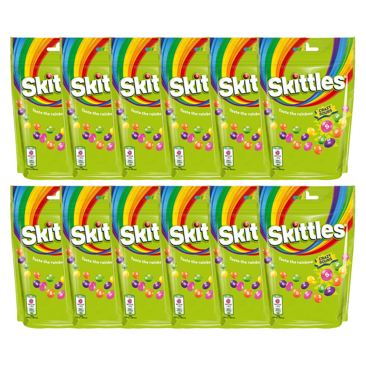 Skittles Süßigkeit, Skittles Crazy Sours saure Kaudragees mit Zuckerhülle 136g 12er Pack
