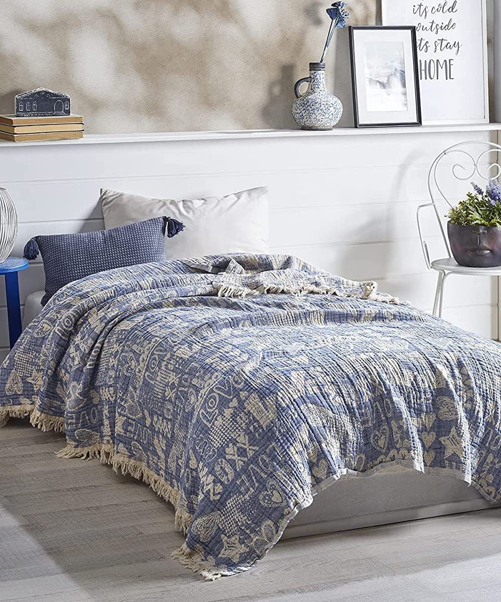 Bett, Outdoor - Blue Kann Tagesdecke Sofa, Love genutzt für BOHORIA® werden. Tagesdecke Indoor Musselin BOHORIA, 170x230cm Stuhl, und Kuscheldecke,