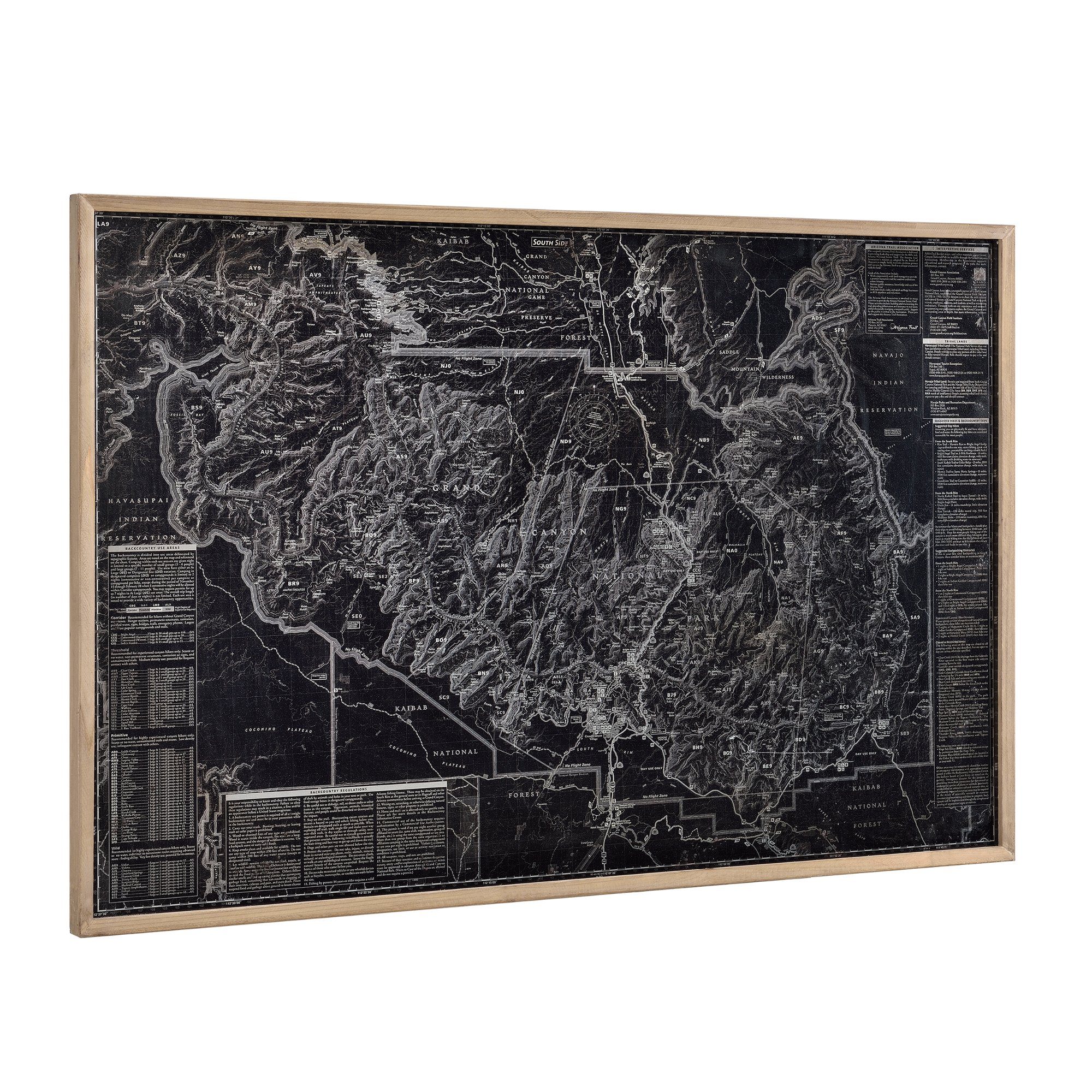 Wandbild, Aluminiumplatte Karte Canyon Grand Gerahmt art.work auf Canyon Grand 120x80 Map,