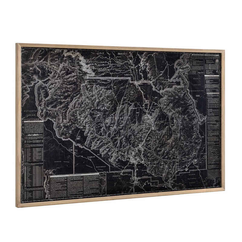 art.work Wandbild, Grand Canyon Karte auf Aluminiumplatte 120x80 Gerahmt