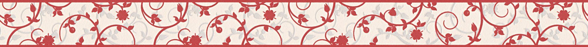 Bordüre Weiß Tapete mehrfarbig, Metall Optik, aufgeschäumt, Only Création Vlies, glatt Borders, Blumen A.S. Rot Bordüre