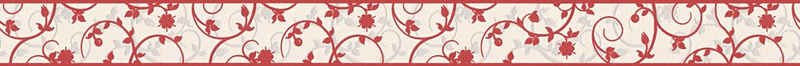 A.S. Création Bordüre Only Borders, aufgeschäumt, mehrfarbig, Tapete Bordüre Blumen Rot Weiß Metall Optik, Vlies, glatt