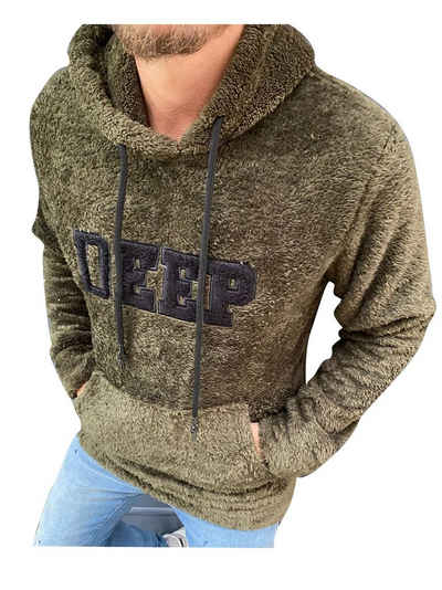 Megaman Jeans Kapuzenpullover Herren Teddyfell Hoodie Kapuzenpullover Fleece Winter Plüsch-Hoodie 80% Baumwolle, 20% Polyester