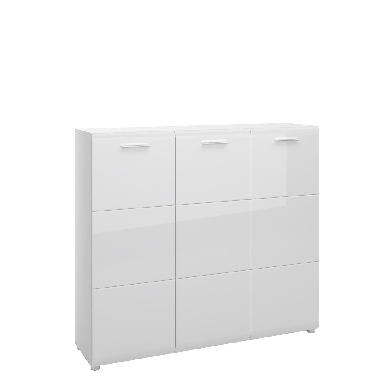 freiraum Schuhkommode MERANO, 10 Böden, 3 Türen, Alpinweiß / Weiß Hochglanz - 135x120x36 (BxHxT)