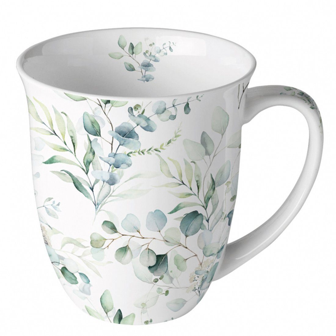 Ambiente Luxury Paper Products Tasse Becher Tasse Kaffeebecher Eukalyptus allover 0,4 l Porzellan
