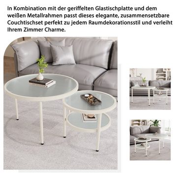 Merax Couchtisch 2er Set, Beistelltisch (2-St), mit 3 Ablagen, Satztisch mit Glastischplatte, Metallrahmen