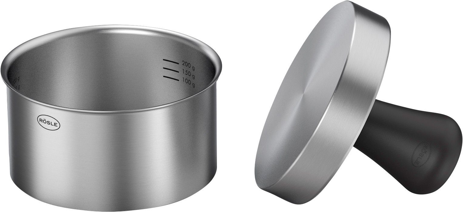 RÖSLE Burgerpresse PRO, 25083, Edelstahl, zum einfachen Formen von Burgerpatties, Ring ohne Boden, Ø 11 cm