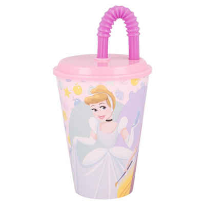 Disney Princess Kinderbecher, Kunststoff, mit Deckel und Trinkhalm 430 ml BPA frei