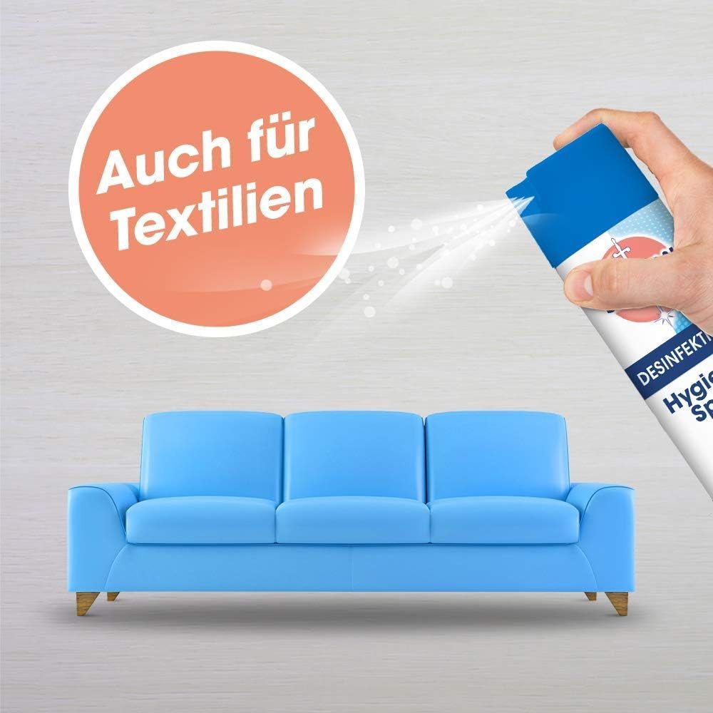 SAGROTAN Hygiene-Spray Aerosol 6 x 400ml Oberflächen-Desinfektionsmittel (Vorratspack, [6-St. Entfernt 99,9% der Bakterien)