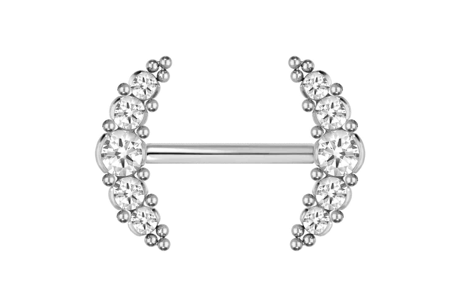PIERCINGLINE Brustwarzenpiercing Titan Barbell mit Push Fit 5 KRISTALLE + KUGELN (Barbells, 1-tlg)