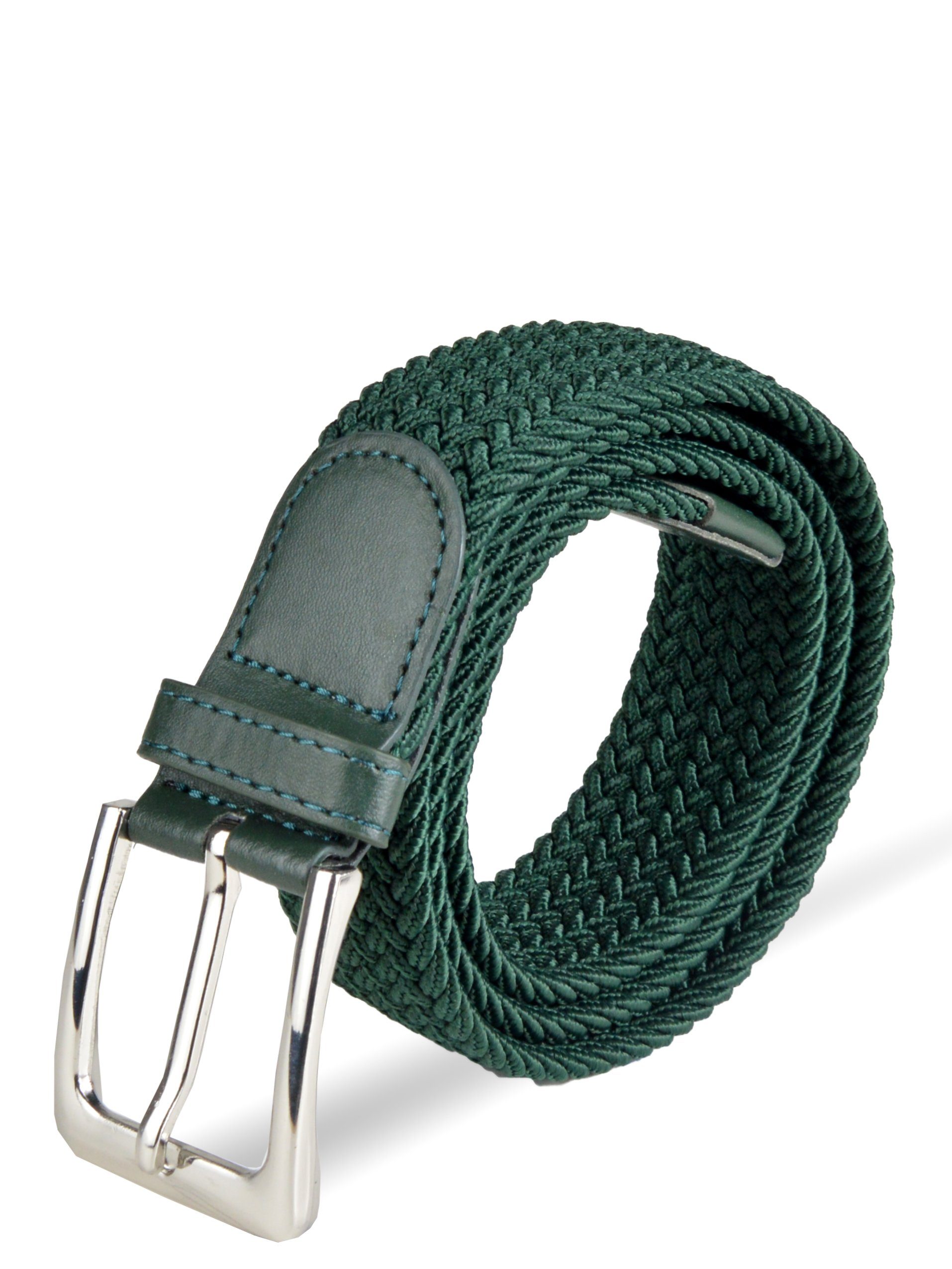 stufenlos einstellbar, Stoffgürtel Herren Stretchgürtel elastischer Grün Flechtgürtel (105-150cm) Socked
