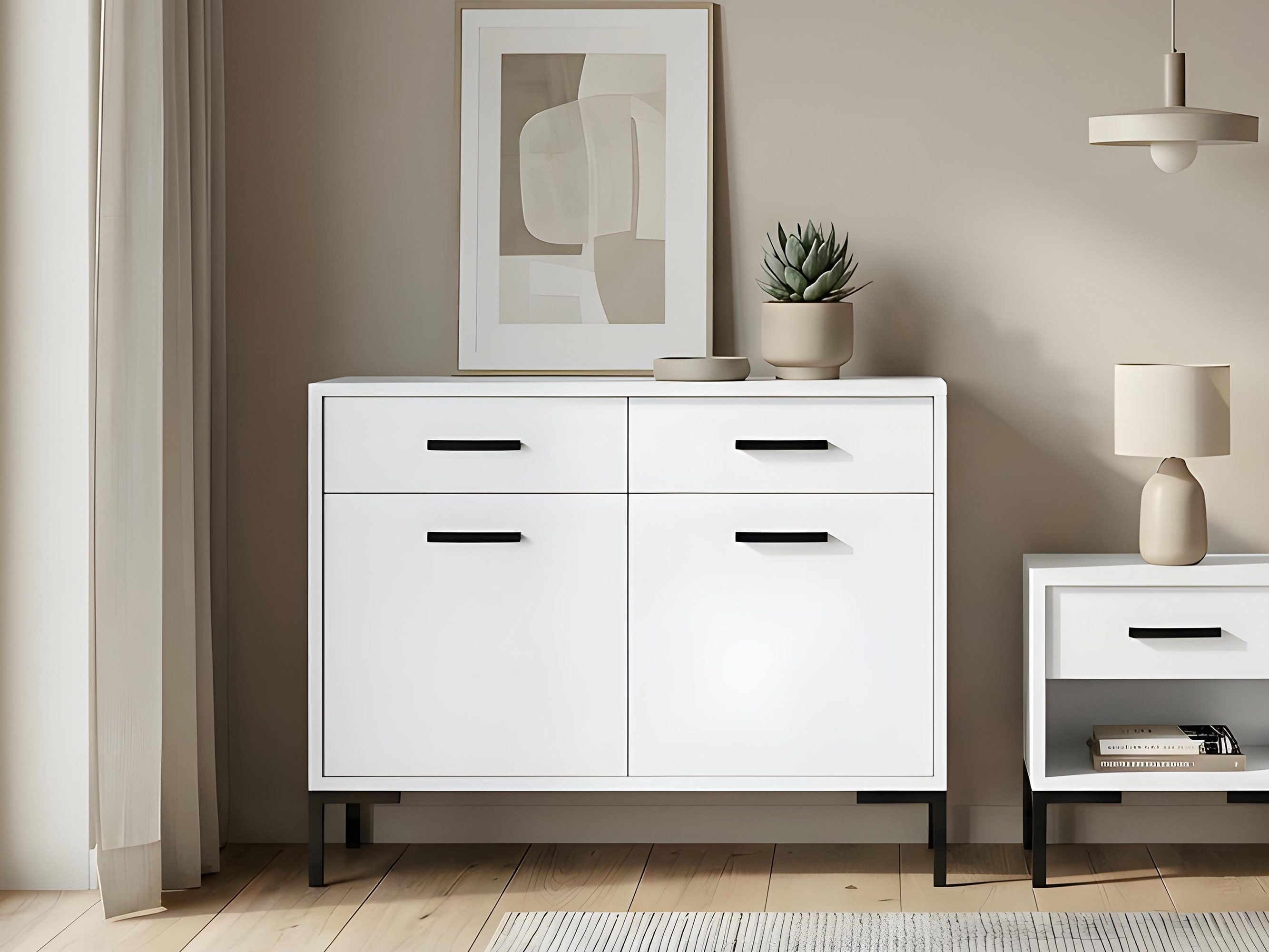 Beautysofa Kommode SELENA mit 2 Türen und 2 Schubladen (Metallfüße, Sideboard in Weiß oder Kaschmir), Schlafzimmer Kommode Breite: 100 cm
