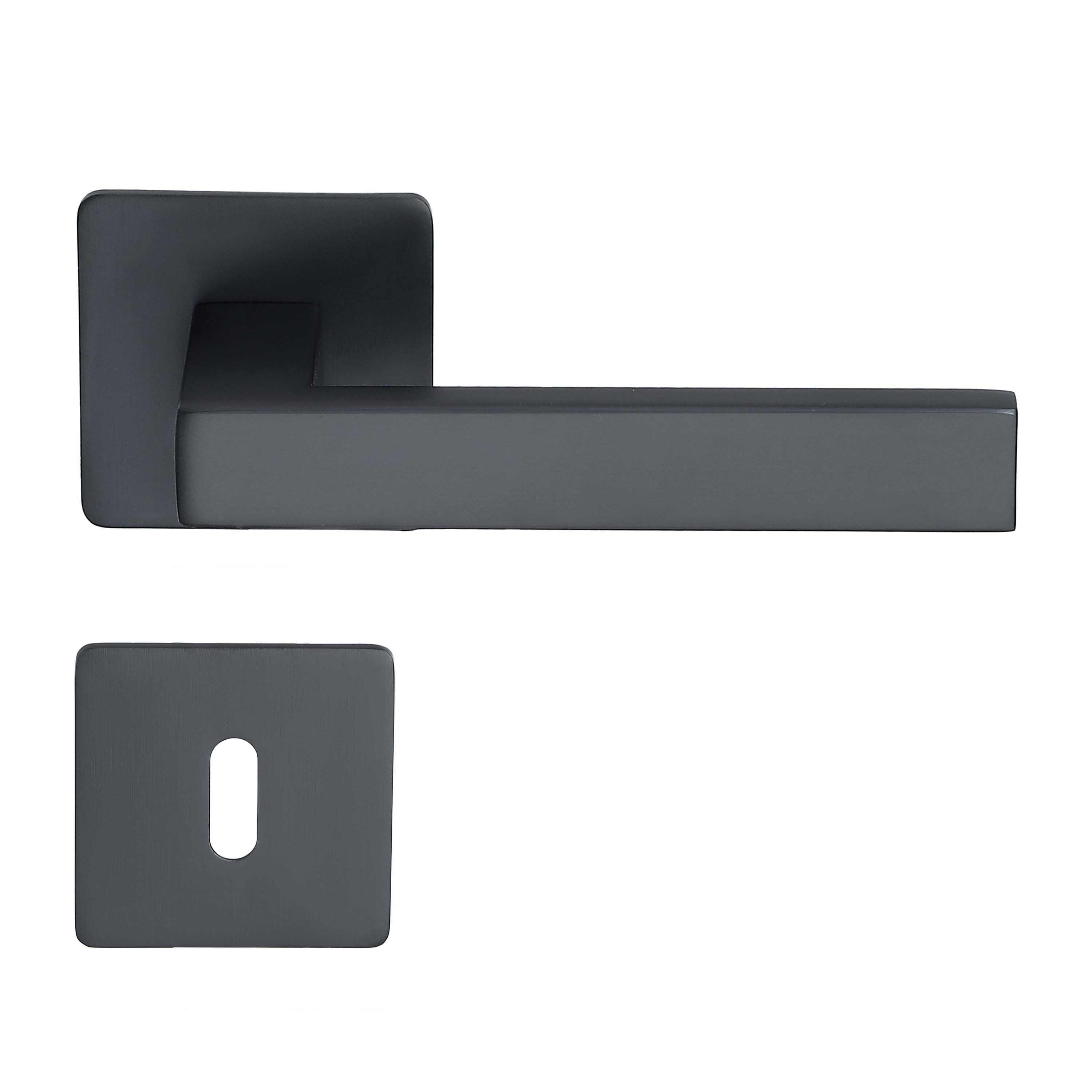 MeinTürgriff Drückergarnitur Trento Schwarz Flachrosette Türgriff eckig Ros günstig online kaufen