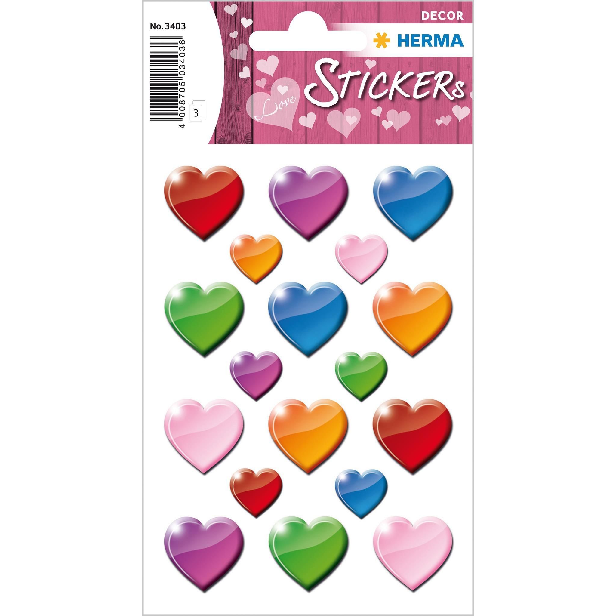 HERMA Sticker Herma Sticker DECOR Love Bunte Herzen 3 Bl