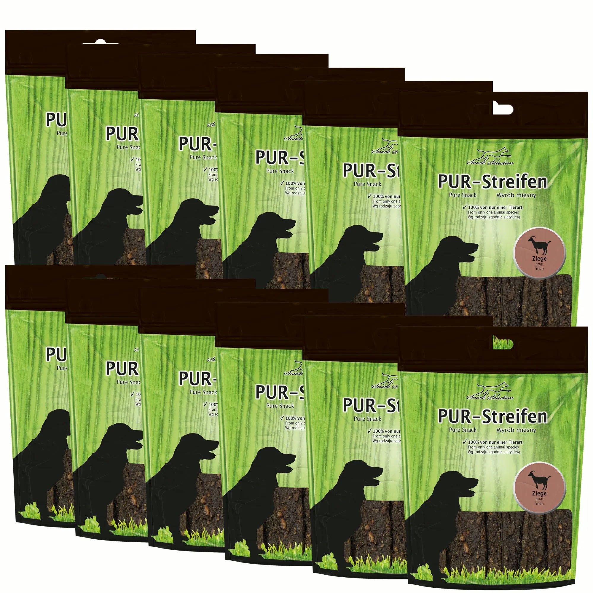 Greenhound PUR Fleischstreifen - Kaustreifen Ziege - ohne Gluten ohne Getreide Ziege, BARF für: Katzen, Hunde, Weich und leicht teilbar – ideal auch für kleine Rassen