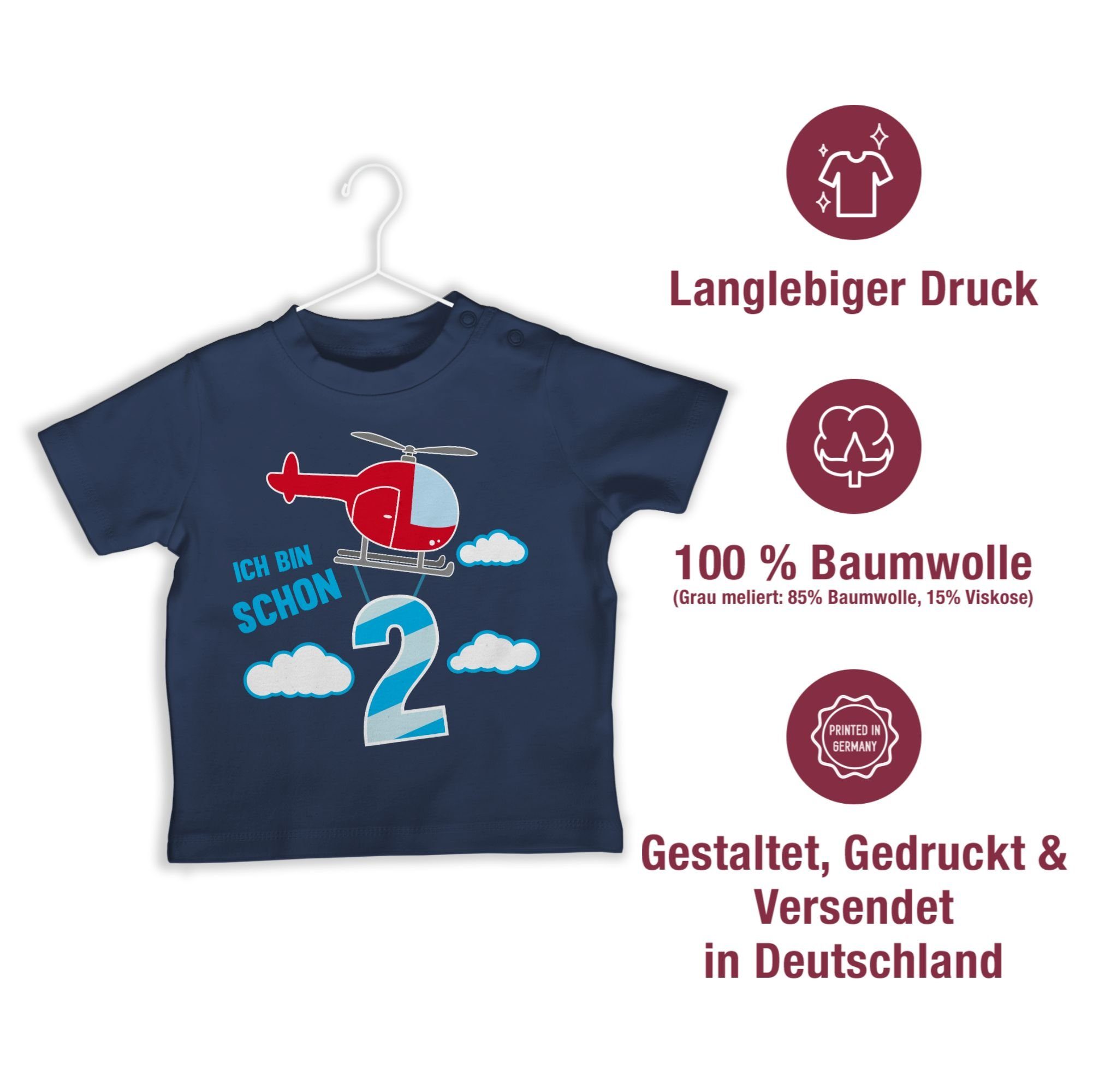 Shirtracer T-Shirt Hubschrauber Ich 2. Blau bin zwei Navy schon 1 Geburtstag