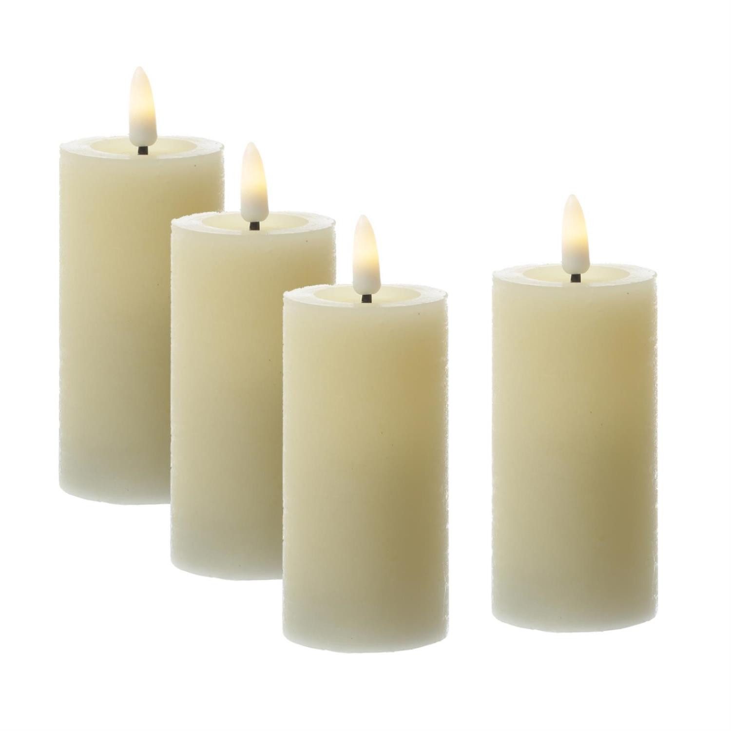 LED-Kerze LED Kerzenset LINA Rustik Optik für Adventskranz D 5cm Timer creme 4St