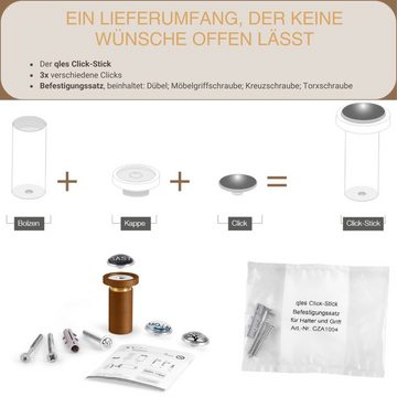 qles GmbH Kleiderhaken Click-Stick, Das patentierte Click-Stick System für Ihre individuellen Wünsche, (1 Stück Stick und 3 Stück Click), zum Schrauben, Made in Germany