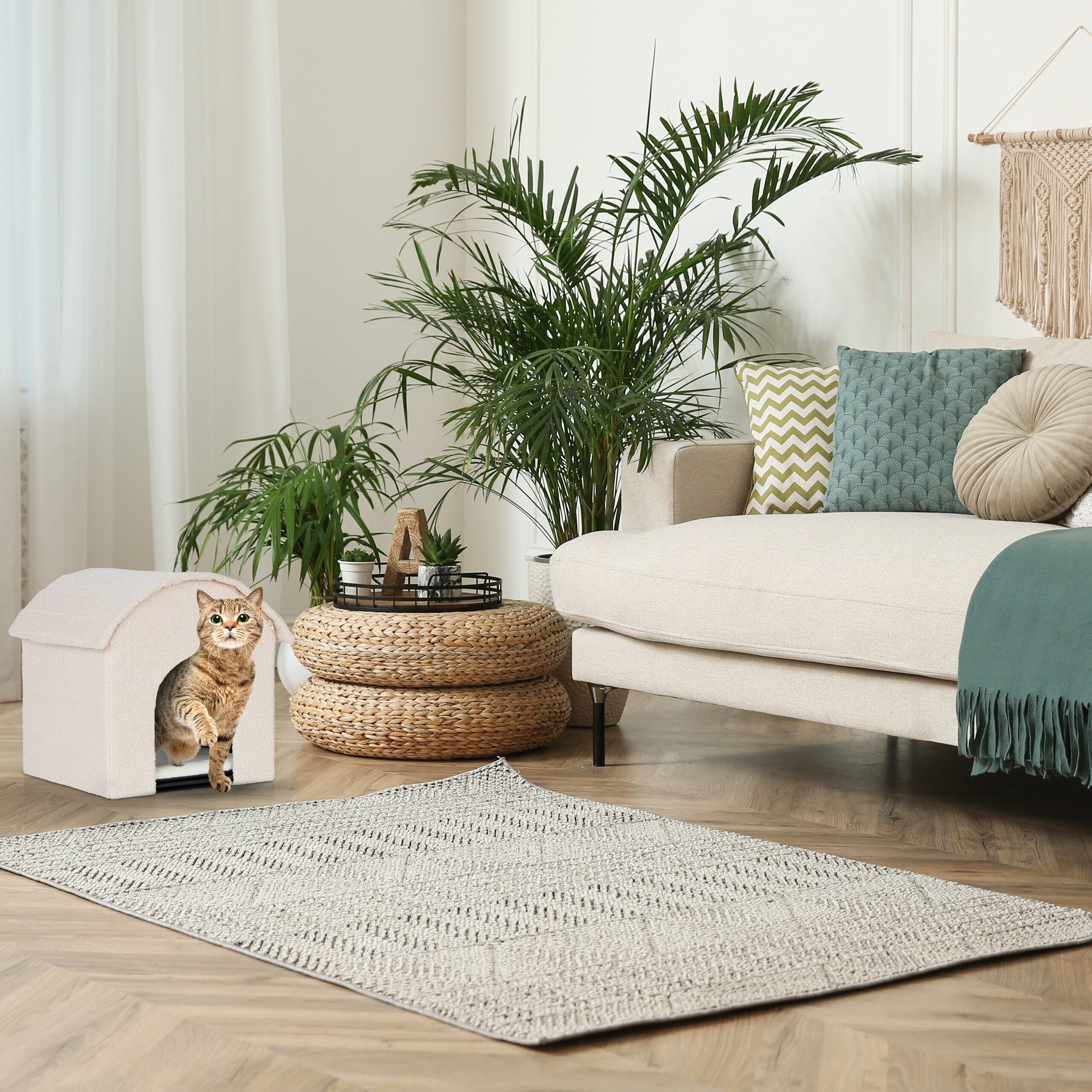 relaxdays Tierhöhle Beige Katzenhöhle mit Kratzfläche