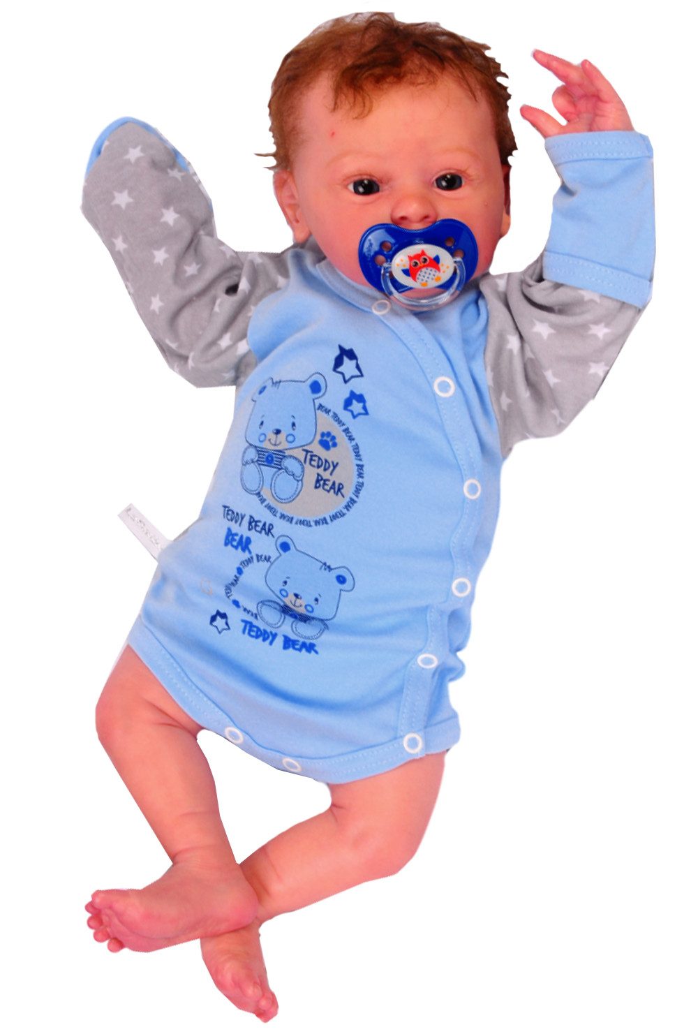 La Bortini Wickelbody Baby Body Langarmbody mit Kratzschutz in Blau aus reiner Baumwolle, 44 50 56 62 68 74 80 86