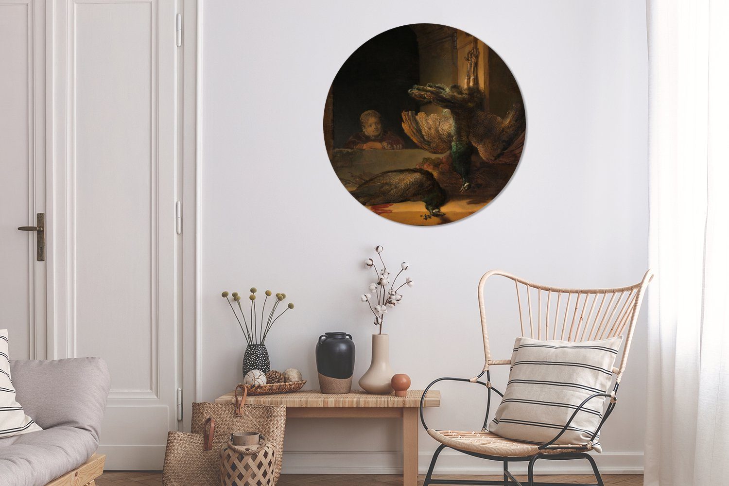 Gemälde Rijn, Wandschmuck, Pfauen - Wohnzimmer, Rundes Rembrandt van cm (1 Stillleben MuchoWow mit wandbild 90x90 Wandkreis, für St),