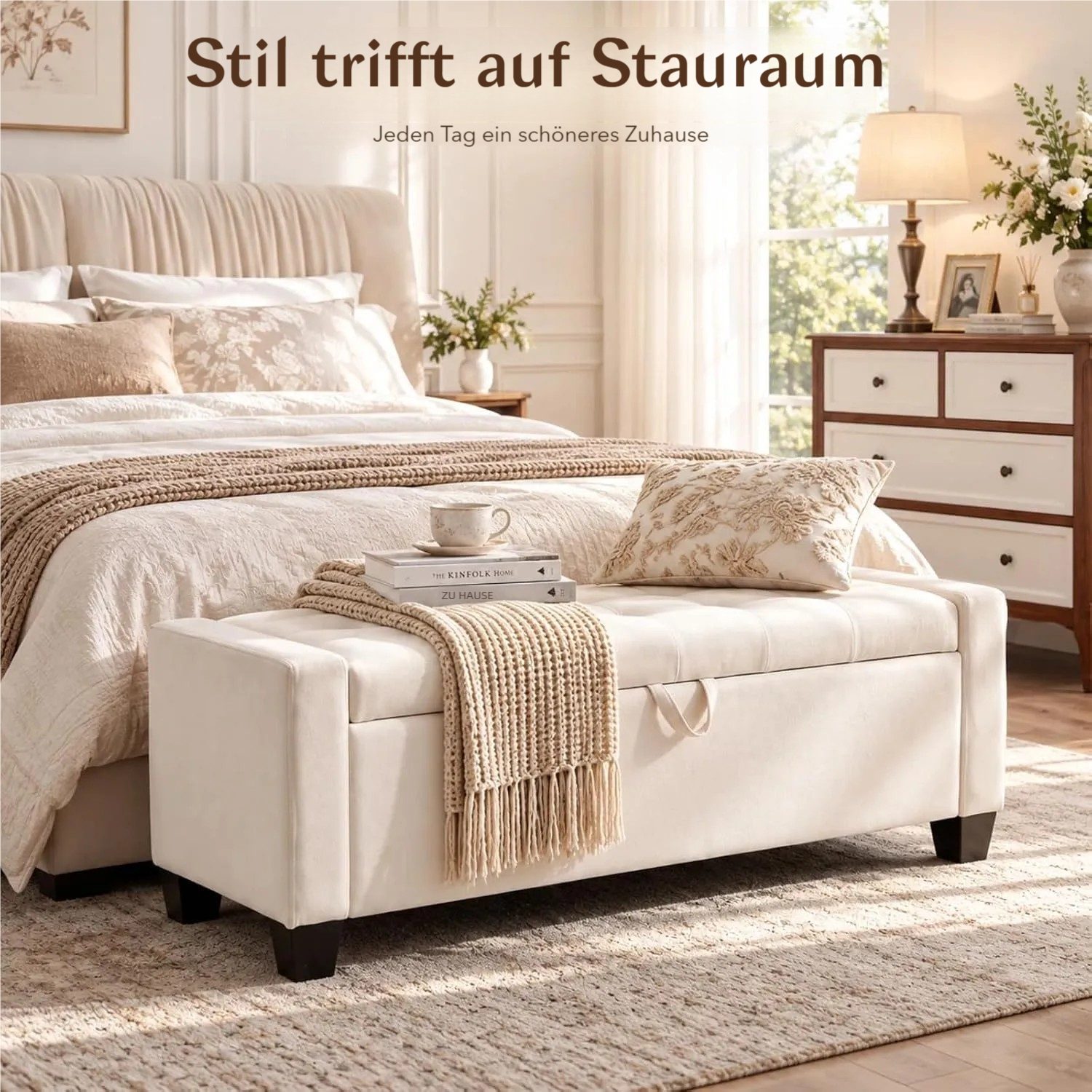 TLGREEN Bettbank Samt Sitzbank mit Stauraum,123x49x42 cm Aufbewahrungsbank, (bis 200 kg belastbar), für Wohnzimmer Schlafzimmer Flur – Bild 3 von 5