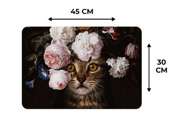 Platzset, Katze - Blumen - Kunst, MuchoWow, (6-St), Platzset, Platzdecken, Platzmatte, Tischmatten, Schmutzabweisend