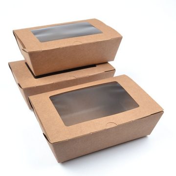 Einwegschale 50 Stück Fast Food Boxen mit Fenster (Größe L), (180×115×60 mm), kraft, mit Sichtfenster Food Box Foodcase Snackbox Take Away