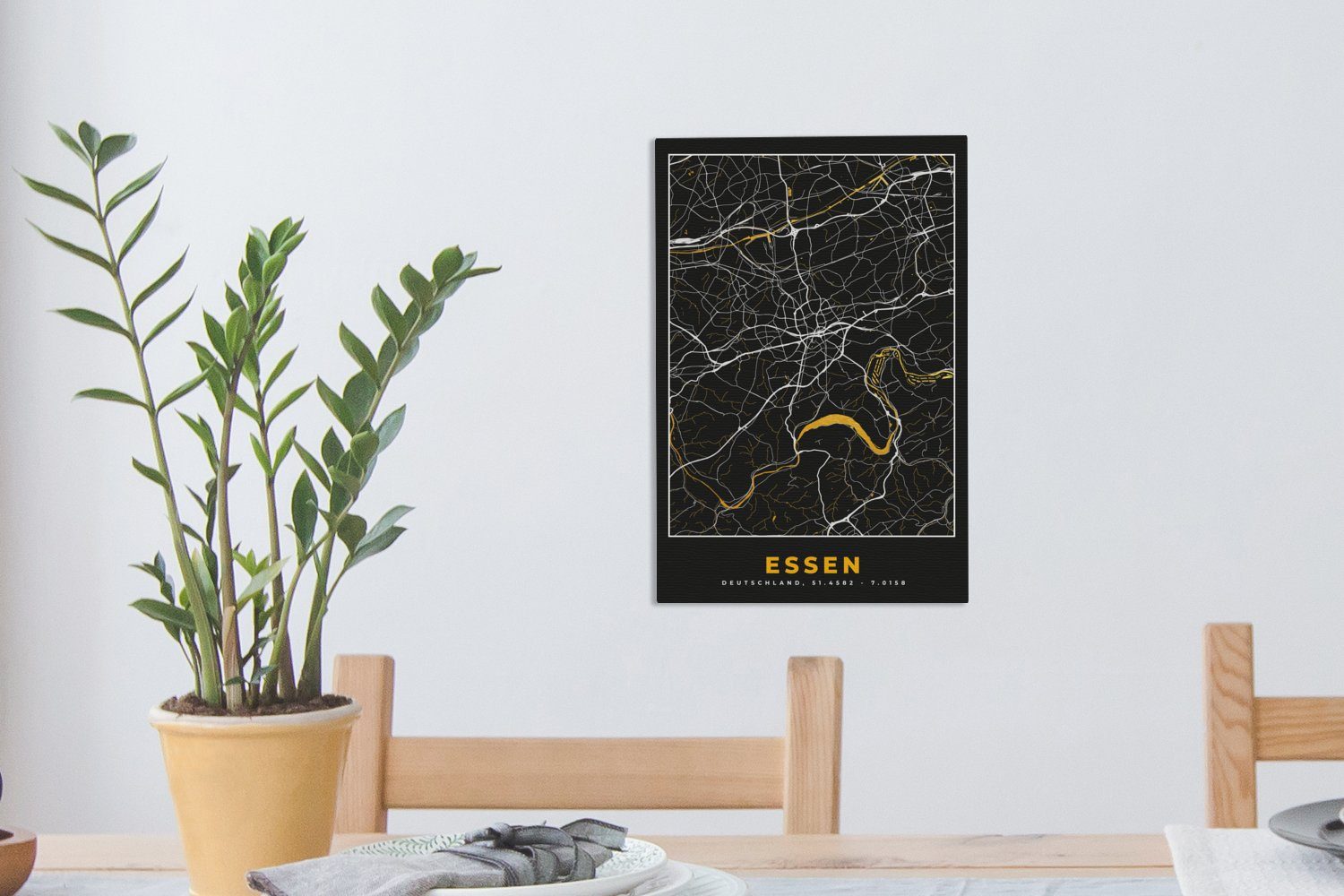 Karte Zackenaufhänger, - - 20x30 - - Stadtplan St), fertig Gemälde, Essen inkl. OneMillionCanvasses® Deutschland, cm Leinwandbild bespannt Leinwandbild Gold (1