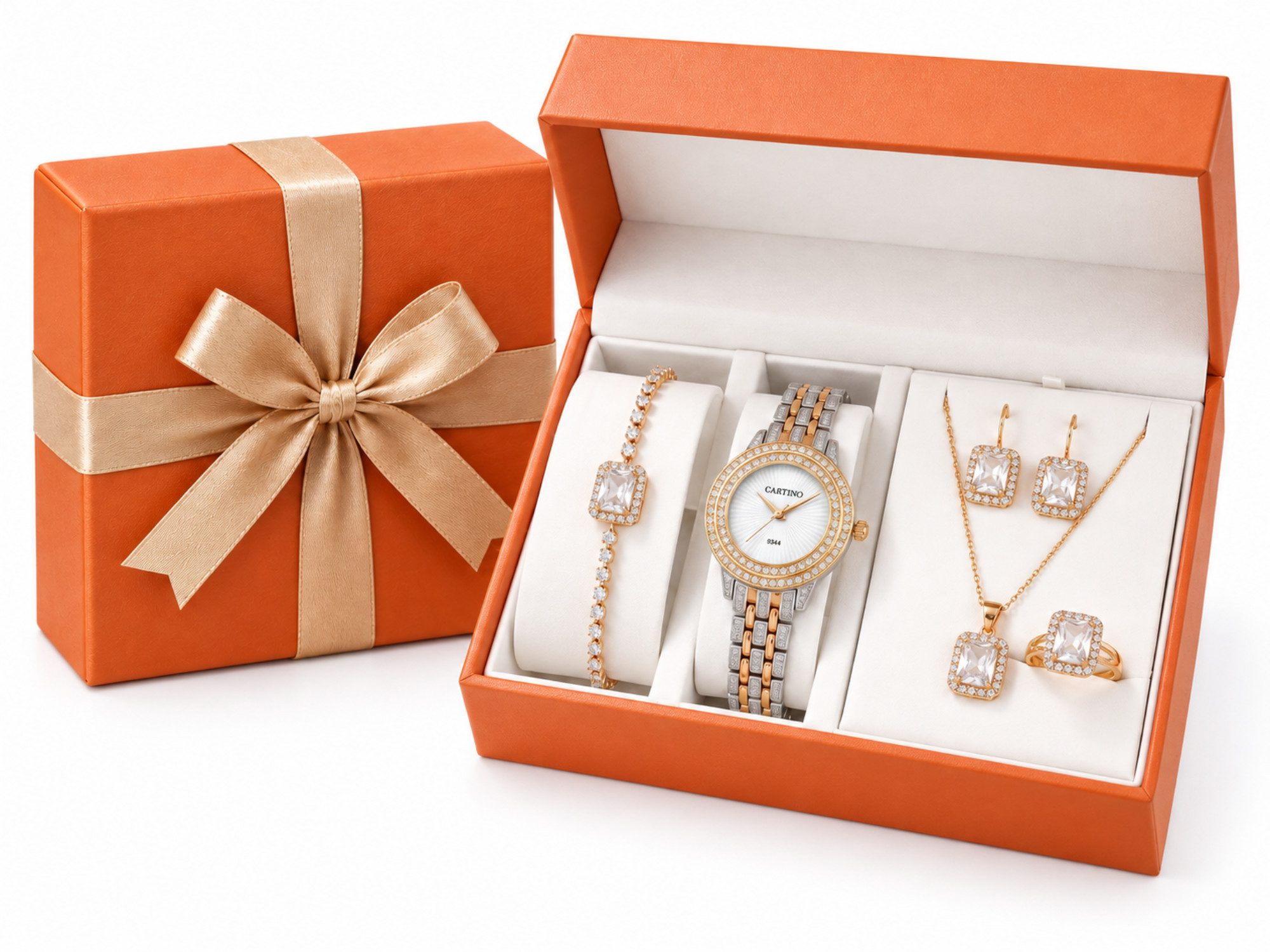 Fyrove Quarzuhr Damen Geschenkset,Geschenk für Frauen,Weihnachtsgeschenk für Frauen, (Damen Geschenkset 5-teilig mit Uhr & Schmuck, Damenarmbanduhr, Armband, Halskette, Ohrringe und Ring, Geschenk für Freundin, Frau, Mama, Geburtstag, Weihnachten, Valentinstag, 5-tlg., Besonderes Geschenk für Frauen, Luxus Geschenk für Damen)